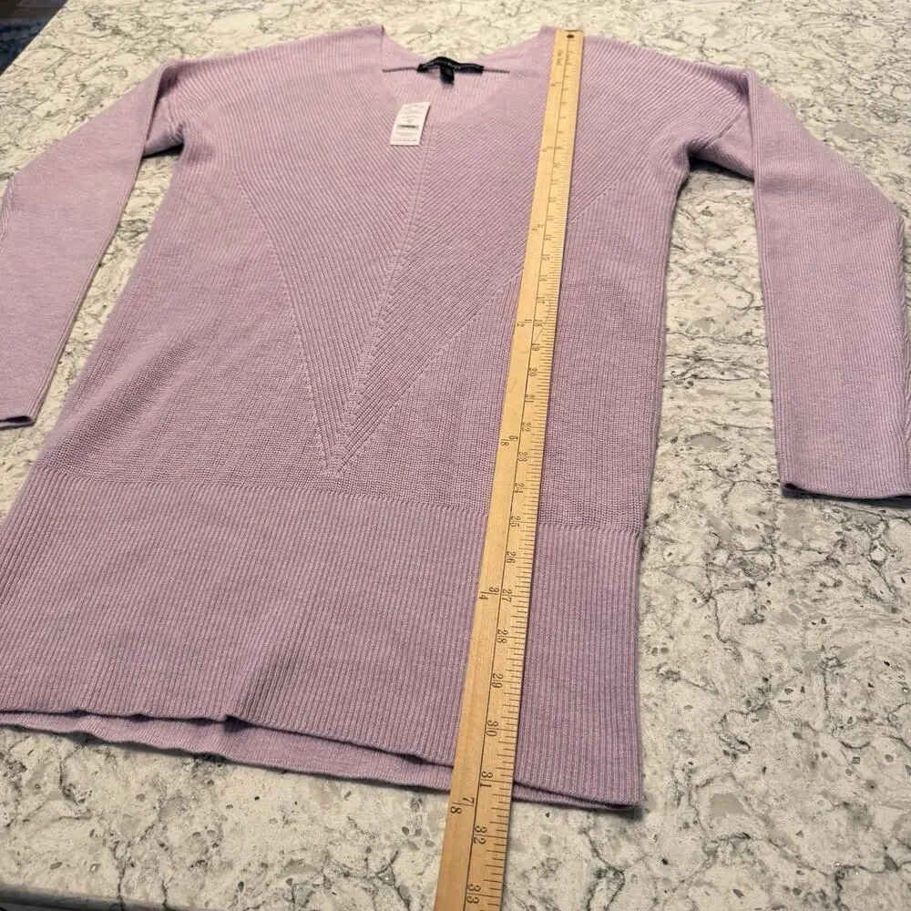 White House Black Market Sweater Women’s Size Medium Purple Ribbed Tunic NEW NWT